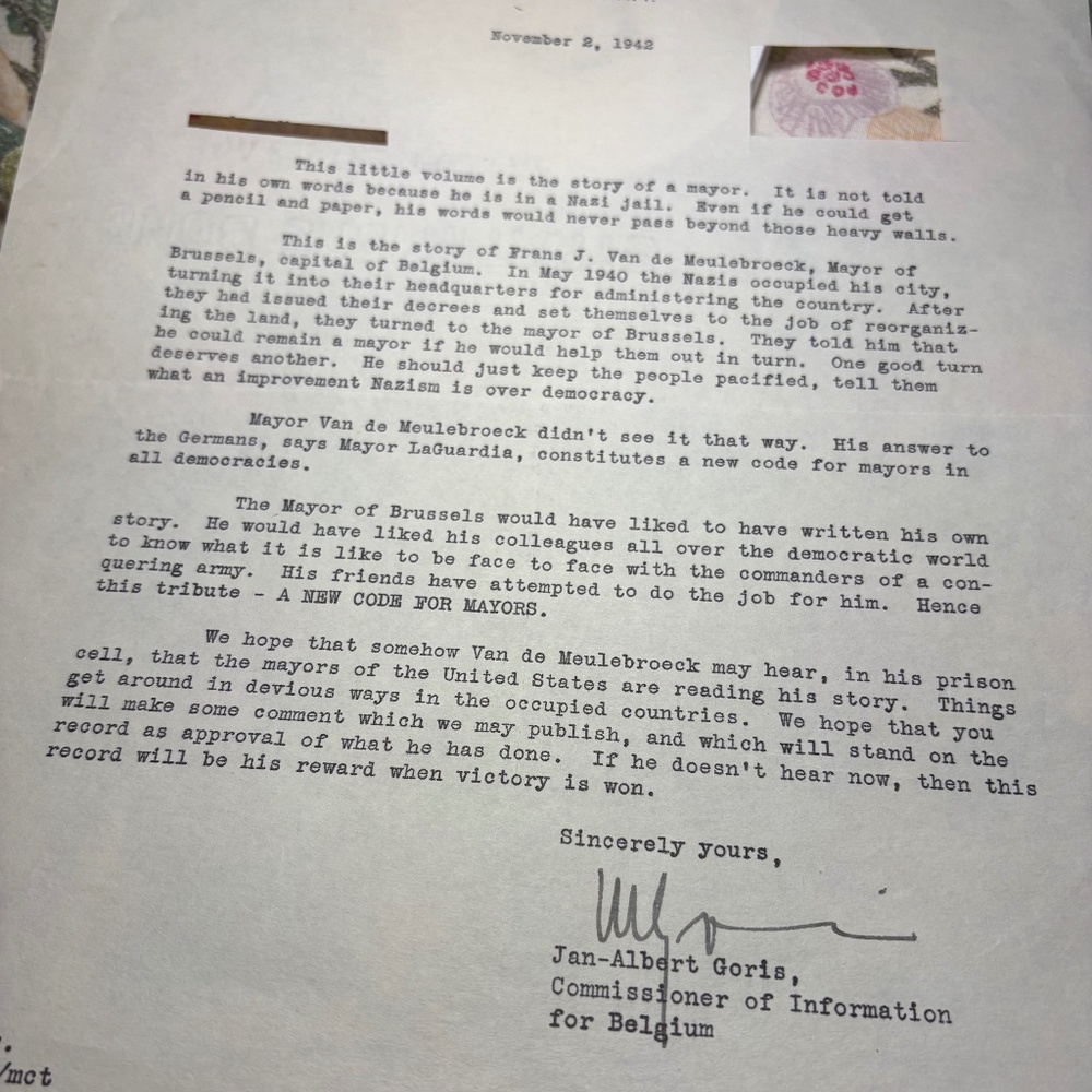 Belgian Information Center — 1942 Signed Autograph Letter | WWII Vintage Letter